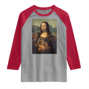 Mona Lisa Holding Groundhog Parody Painting Raglan Shirt Funny Groundhog Day TS11 Sport Gray Red Print Your Wear