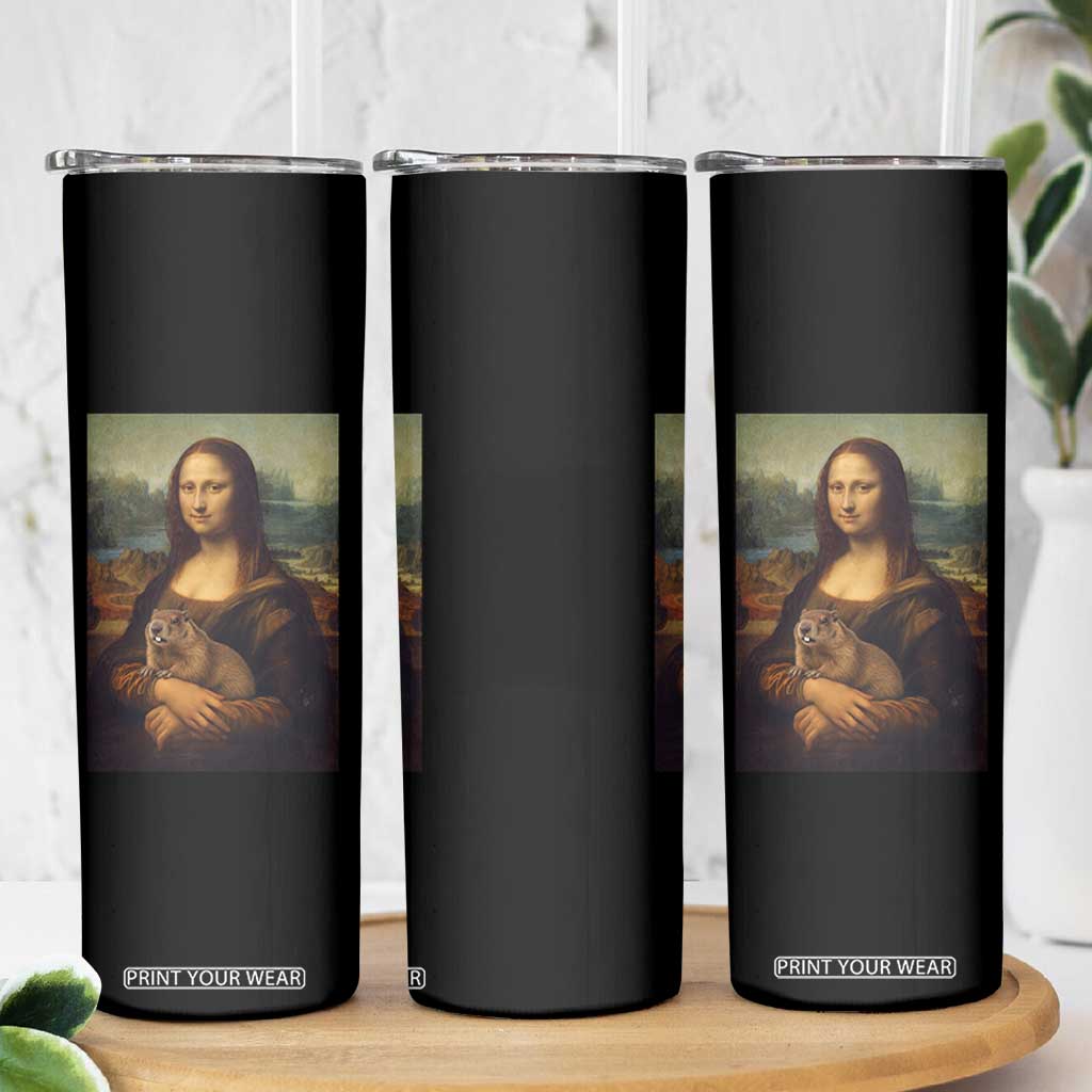 Mona Lisa Holding Groundhog Parody Painting Skinny Tumbler Funny Groundhog Day TS11 Print Your Wear