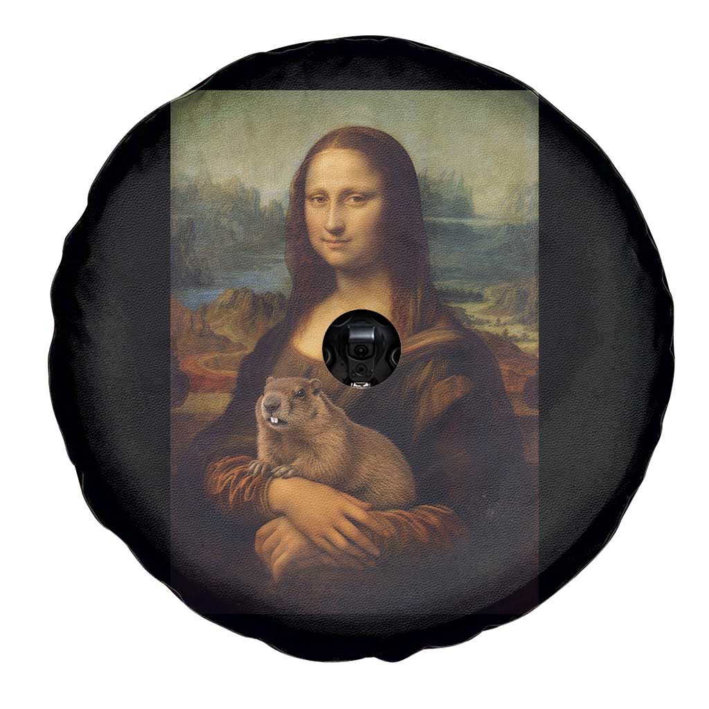 Mona Lisa Holding Groundhog Parody Painting Spare Tire Cover Funny Groundhog Day TS11 Print Your Wear