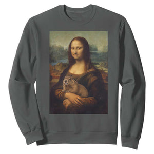 Mona Lisa Holding Groundhog Parody Painting Sweatshirt Funny Groundhog Day TS11 Dark Heather Print Your Wear