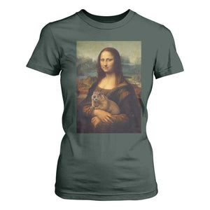 Mona Lisa Holding Groundhog Parody Painting T Shirt For Women Funny Groundhog Day TS11 Dark Forest Green Print Your Wear