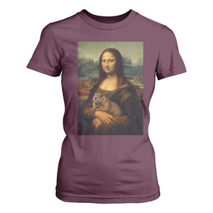 Mona Lisa Holding Groundhog Parody Painting T Shirt For Women Funny Groundhog Day TS11 Maroon Print Your Wear