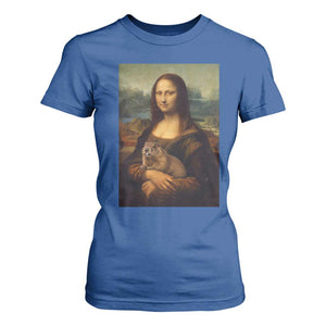 Mona Lisa Holding Groundhog Parody Painting T Shirt For Women Funny Groundhog Day TS11 Royal Blue Print Your Wear