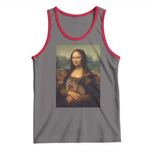 Mona Lisa Holding Groundhog Parody Painting Tank Top Funny Groundhog Day TS11 Deep Heather Red Print Your Wear