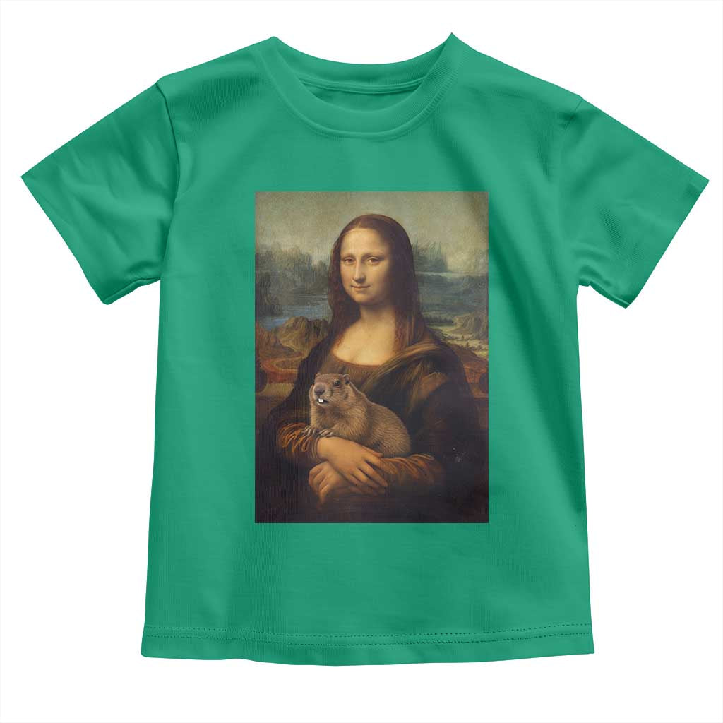 Mona Lisa Holding Groundhog Parody Painting Toddler T Shirt Funny Groundhog Day TS11 Irish Green Print Your Wear