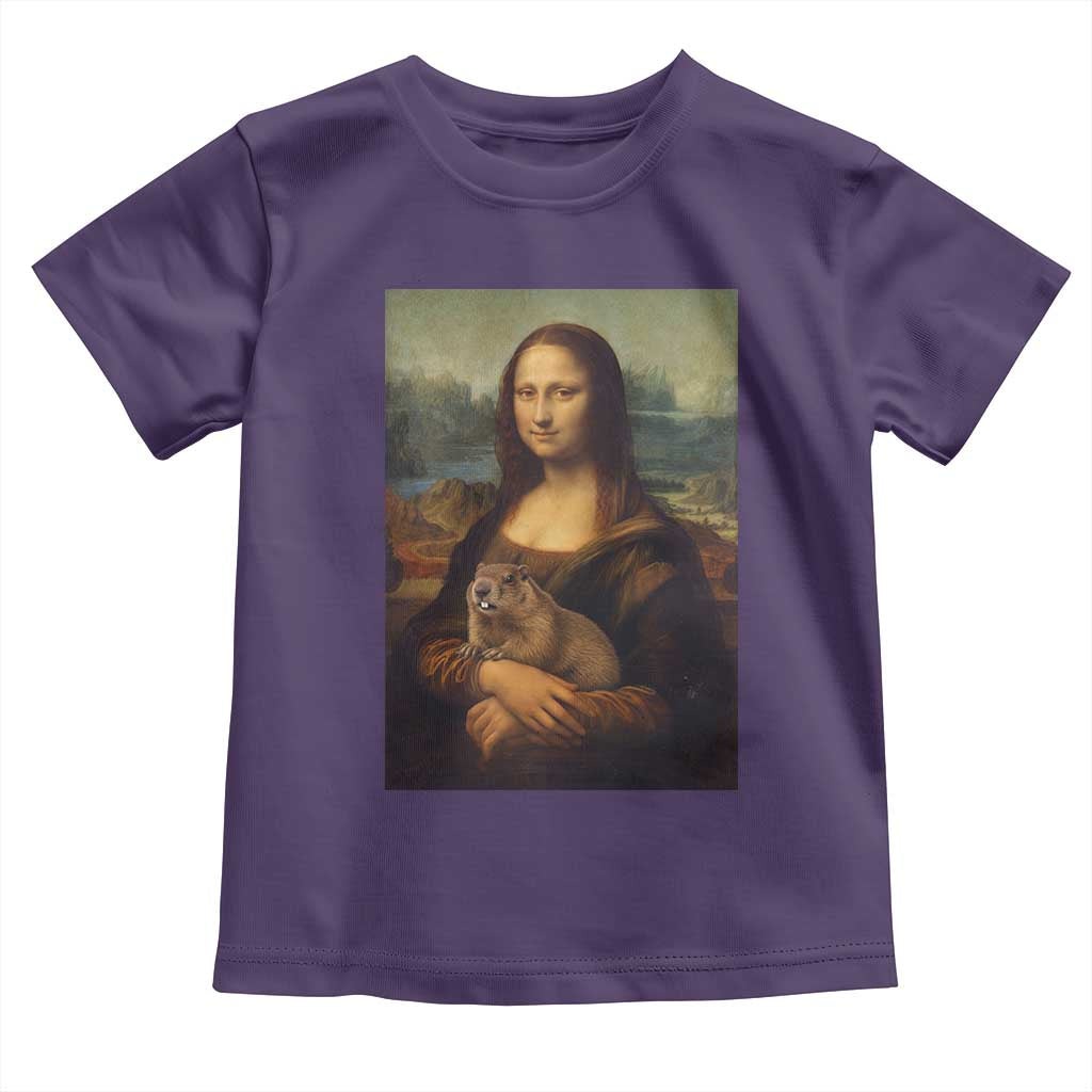 Mona Lisa Holding Groundhog Parody Painting Toddler T Shirt Funny Groundhog Day TS11 Purple Print Your Wear