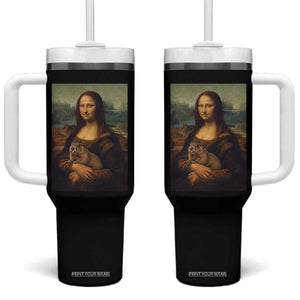 Mona Lisa Holding Groundhog Parody Painting Tumbler With Handle Funny Groundhog Day TS11 One Size: 40 oz Black Print Your Wear