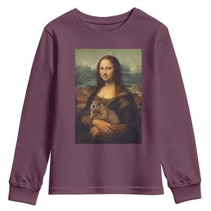 Mona Lisa Holding Groundhog Parody Painting Youth Sweatshirt Funny Groundhog Day TS11 Maroon Print Your Wear