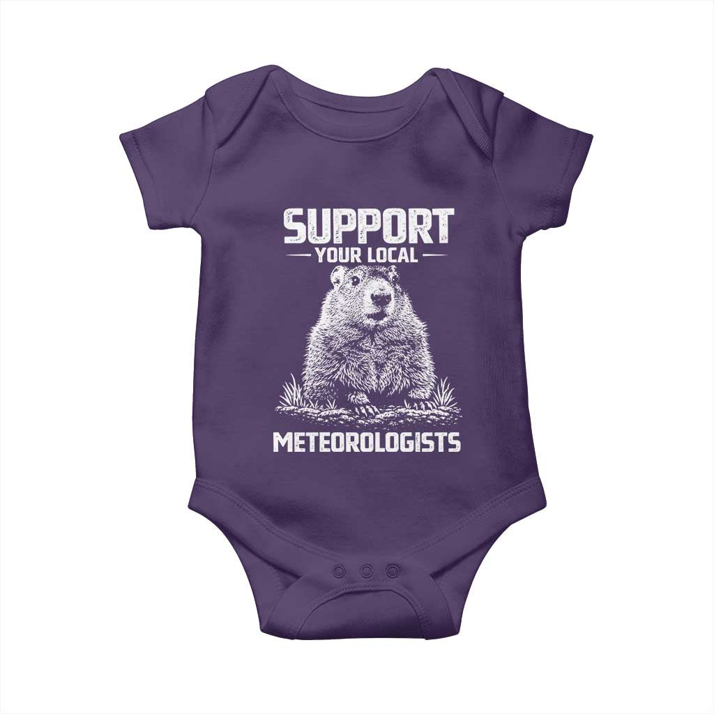 Funny Woodchuck Groundhog Day Baby Onesie Support Your Local Meteorologists TS11 Purple Print Your Wear