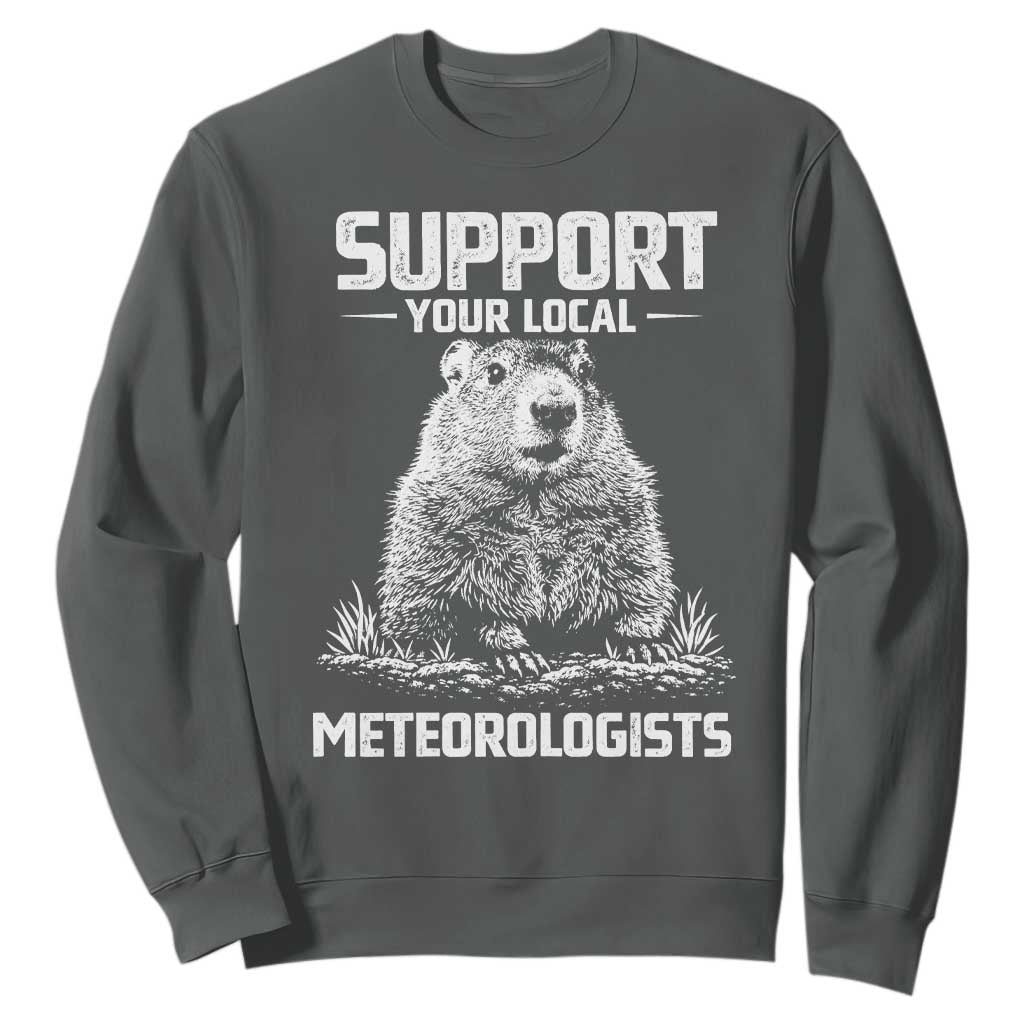 Funny Woodchuck Groundhog Day Sweatshirt Support Your Local Meteorologists TS11 Dark Heather Print Your Wear