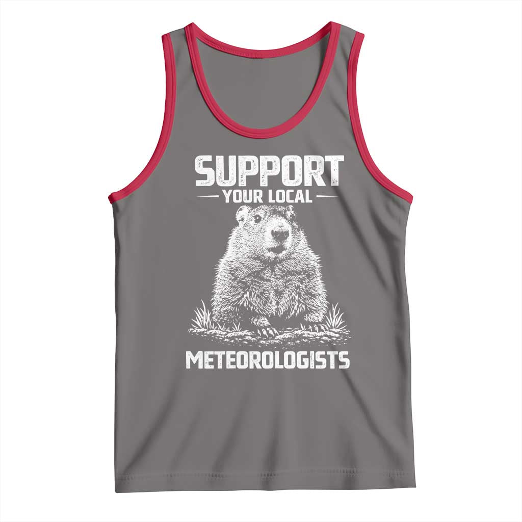 Funny Woodchuck Groundhog Day Tank Top Support Your Local Meteorologists TS11 Deep Heather Red Print Your Wear