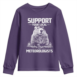 Funny Woodchuck Groundhog Day Youth Sweatshirt Support Your Local Meteorologists TS11 Purple Print Your Wear