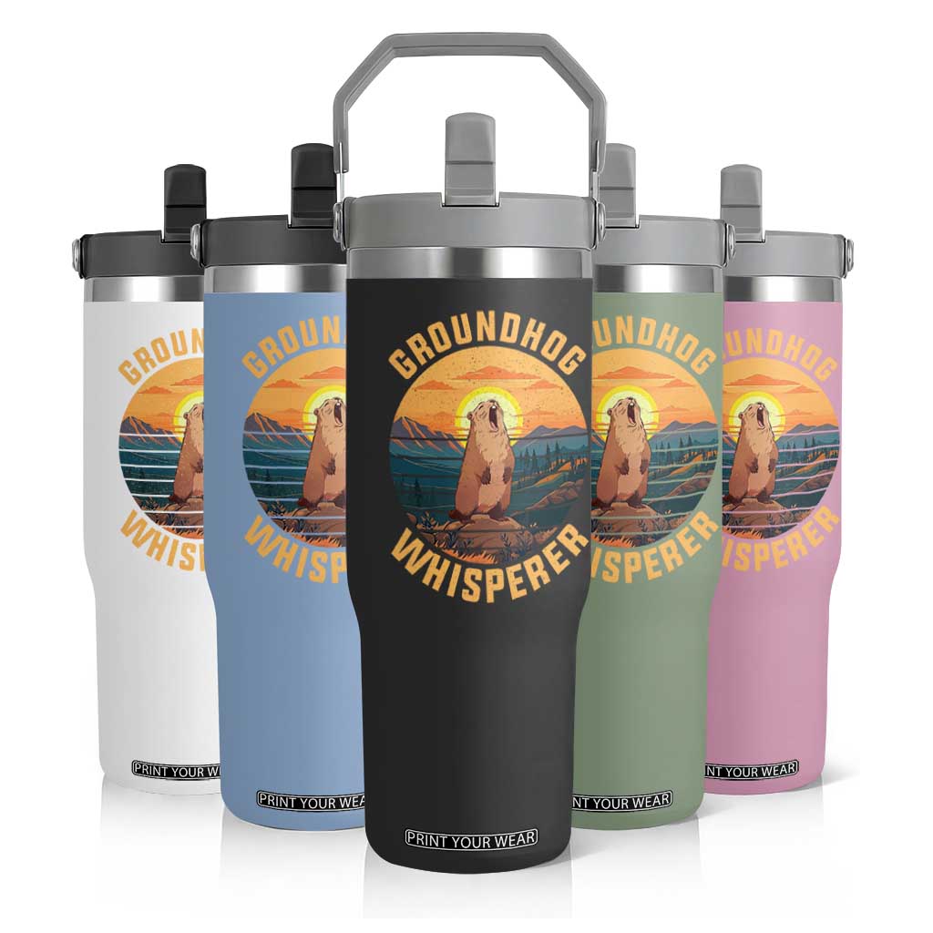 Funny Groundhog Whisperer Flip Straw Tumbler Screaming Woodchuck Mountain Forest TS11 Print Your Wear
