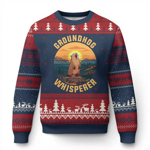 Funny Groundhog Whisperer Ugly Christmas Sweater Screaming Woodchuck Mountain Forest TS11 Navy Red Print Your Wear