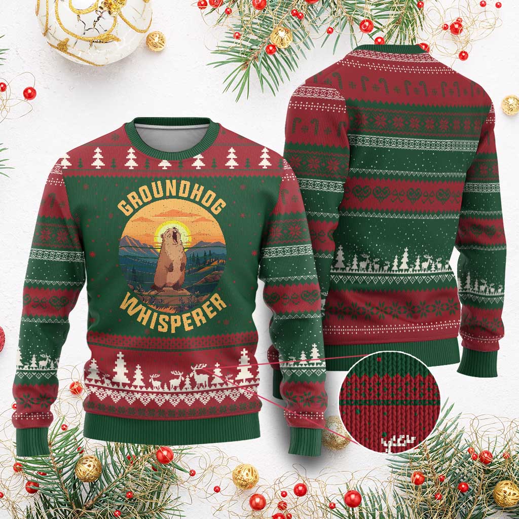 Funny Groundhog Whisperer Ugly Christmas Sweater Screaming Woodchuck Mountain Forest TS11 Red Green Print Your Wear