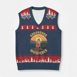Funny Groundhog Whisperer V-Neck Knit Sweater Vest Screaming Woodchuck Mountain Forest TS11 Navy Red Print Your Wear