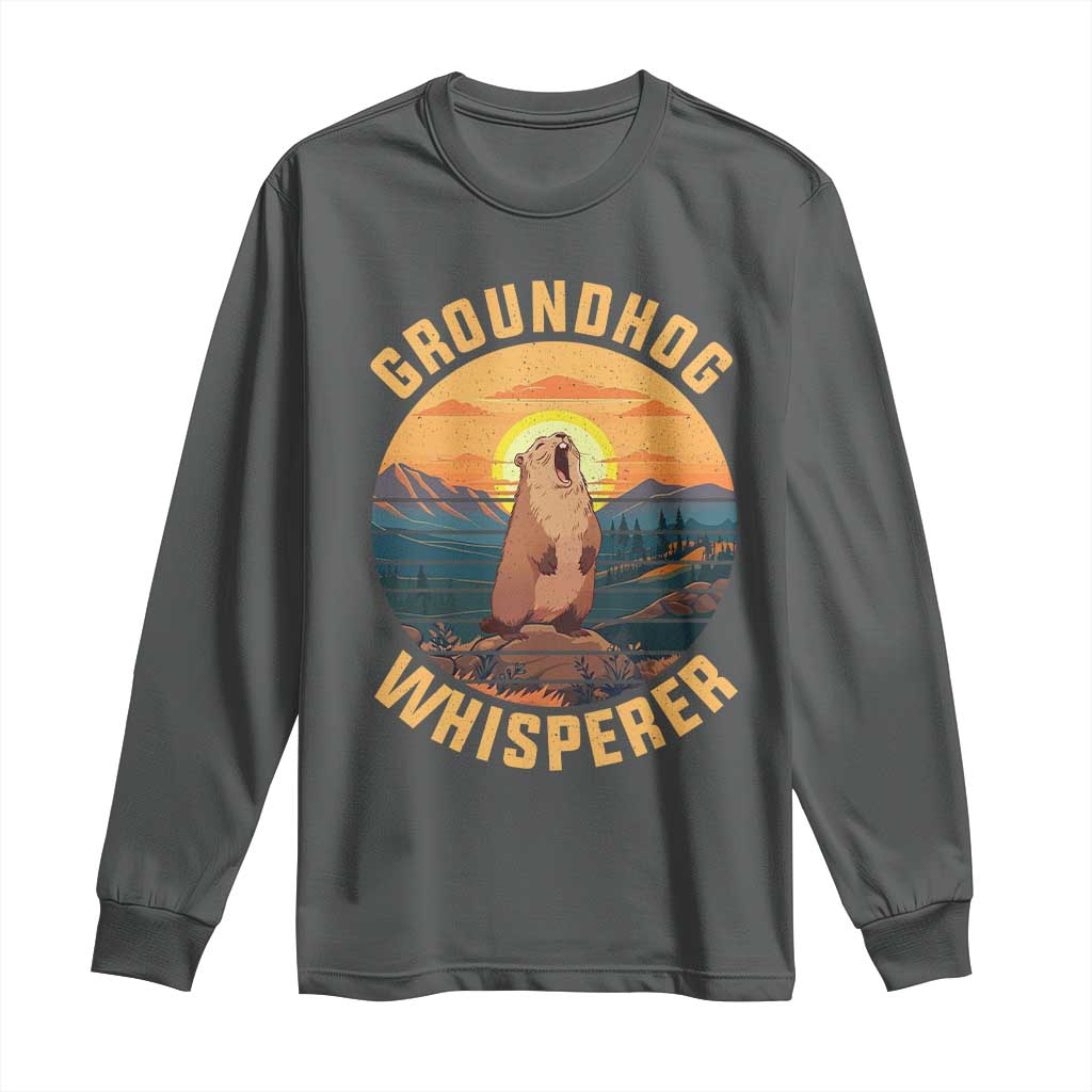 Funny Groundhog Whisperer Long Sleeve Shirt Screaming Woodchuck Mountain Forest TS11 Dark Heather Print Your Wear