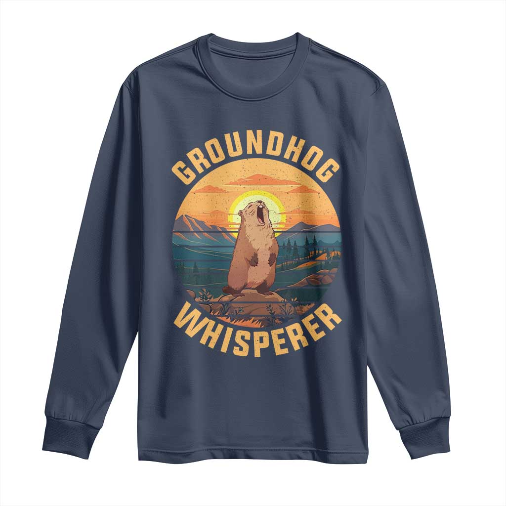 Funny Groundhog Whisperer Long Sleeve Shirt Screaming Woodchuck Mountain Forest TS11 Navy Print Your Wear