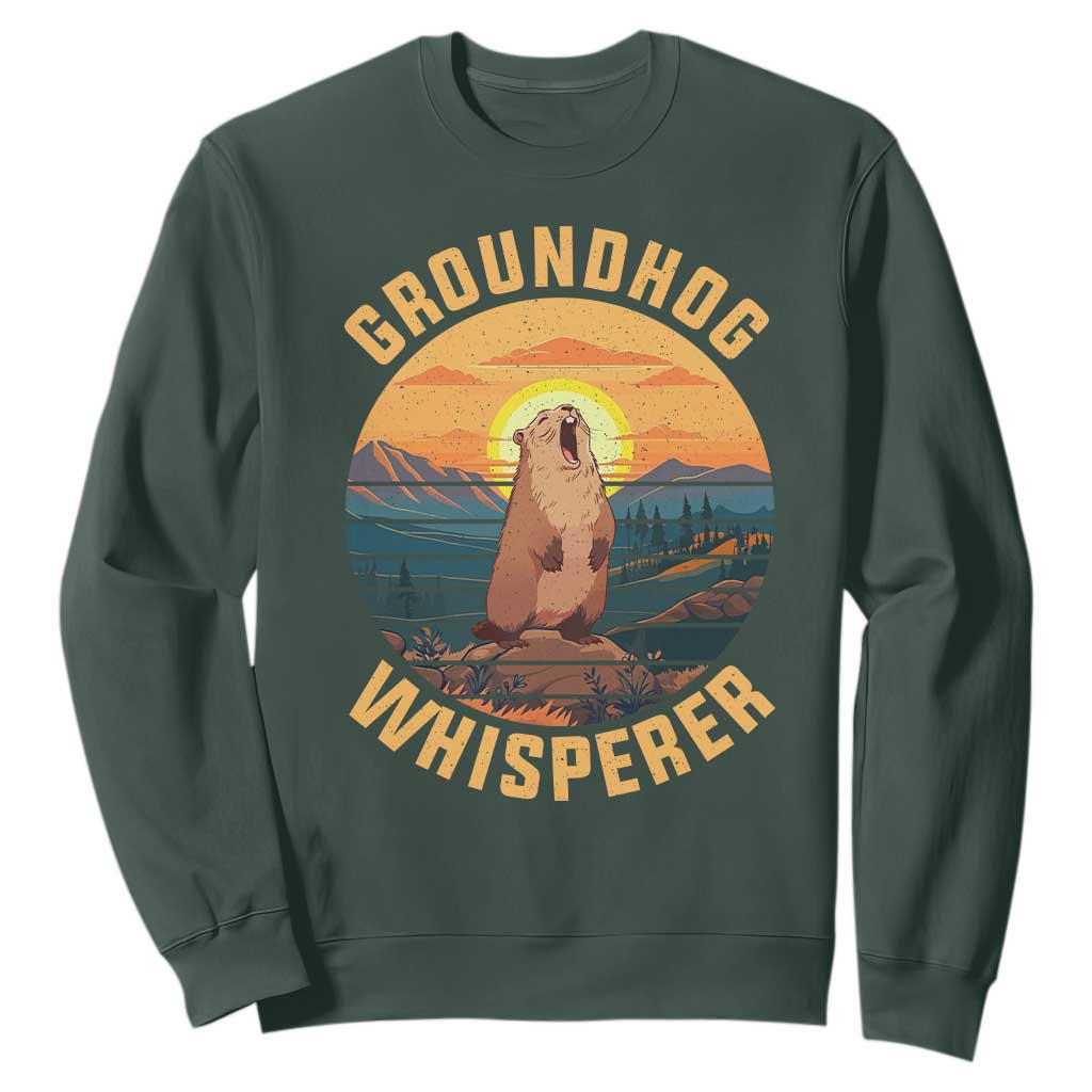 Funny Groundhog Whisperer Sweatshirt Screaming Woodchuck Mountain Forest TS11 Dark Forest Green Print Your Wear