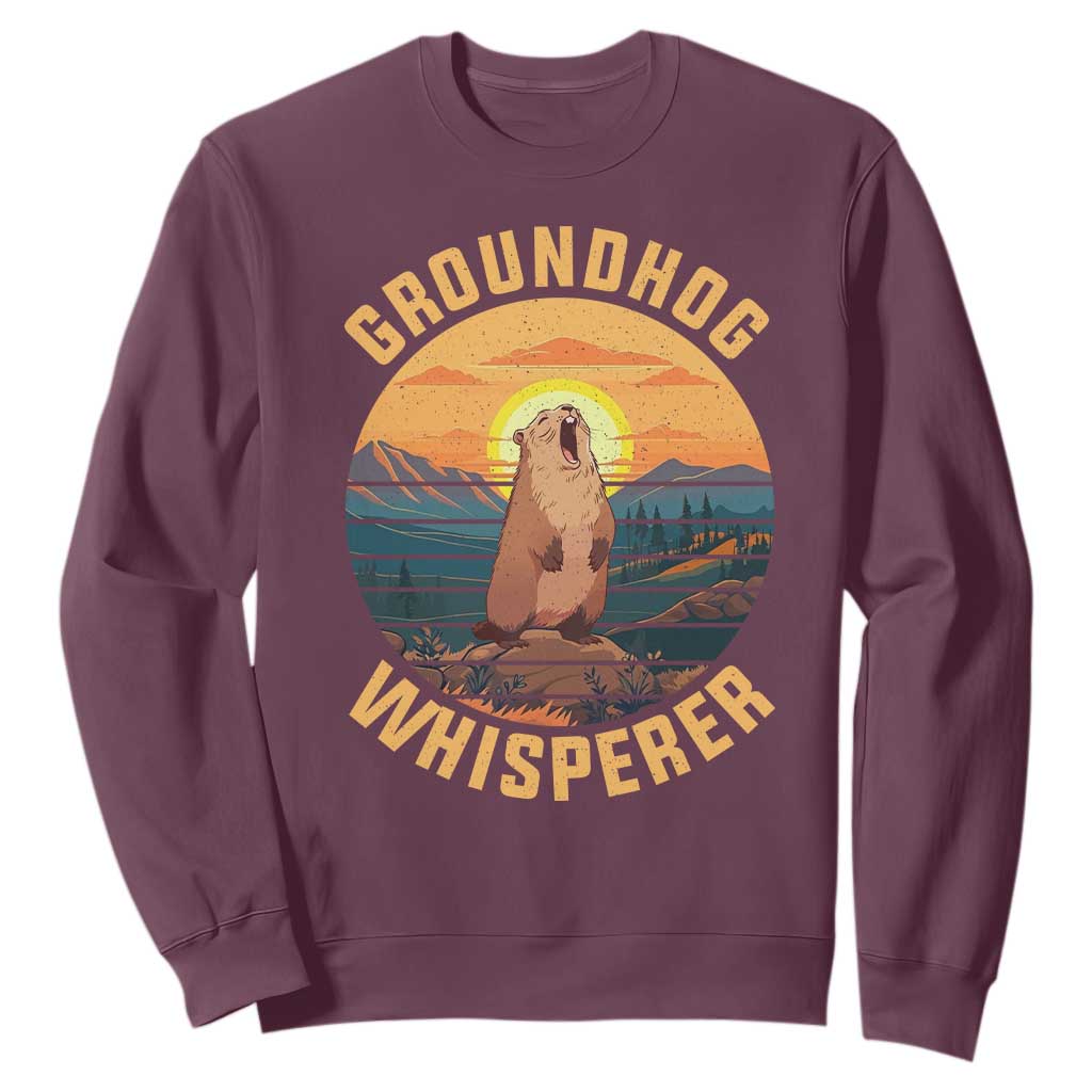 Funny Groundhog Whisperer Sweatshirt Screaming Woodchuck Mountain Forest TS11 Maroon Print Your Wear
