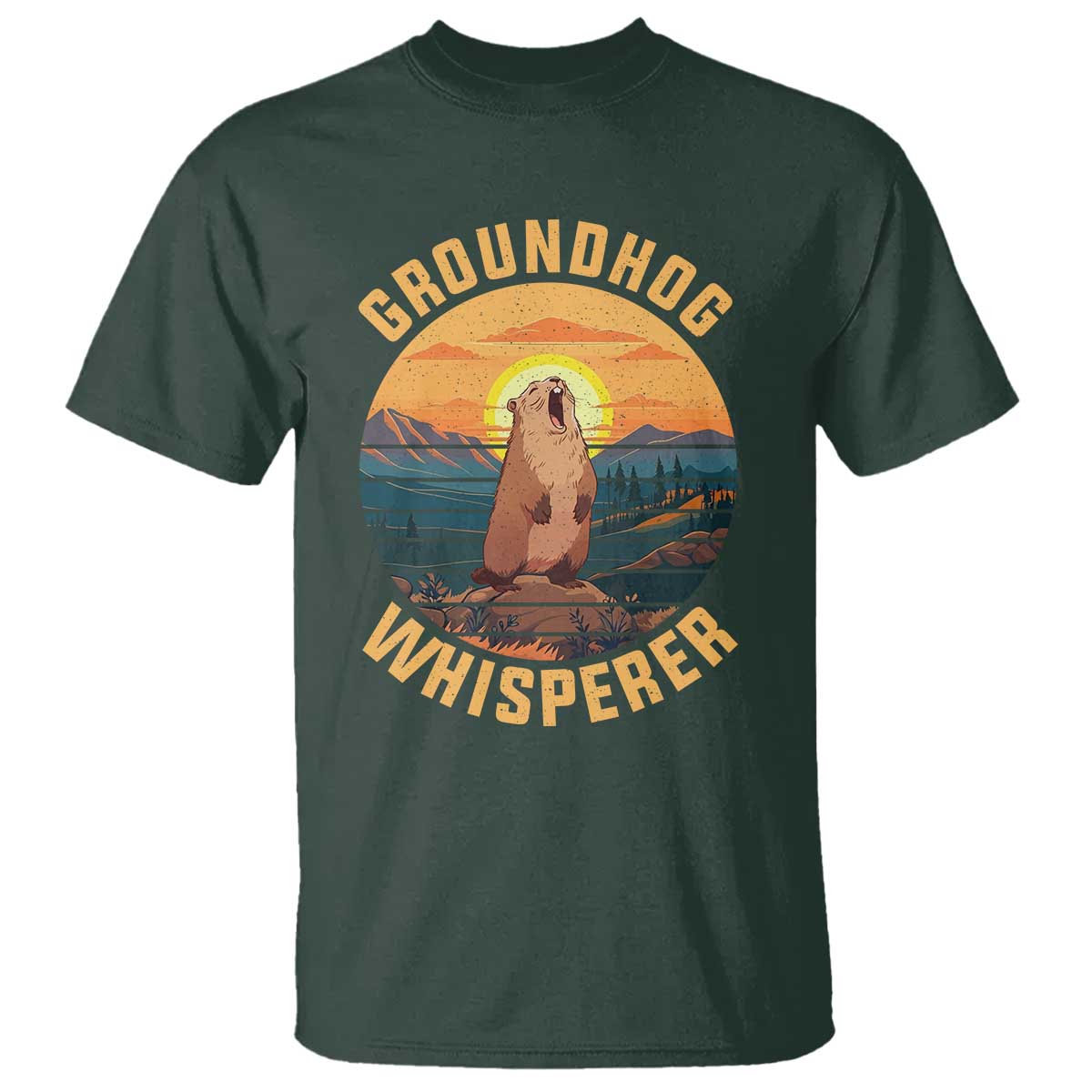 Funny Groundhog Whisperer T Shirt Screaming Woodchuck Mountain Forest TS11 Dark Forest Green Print Your Wear