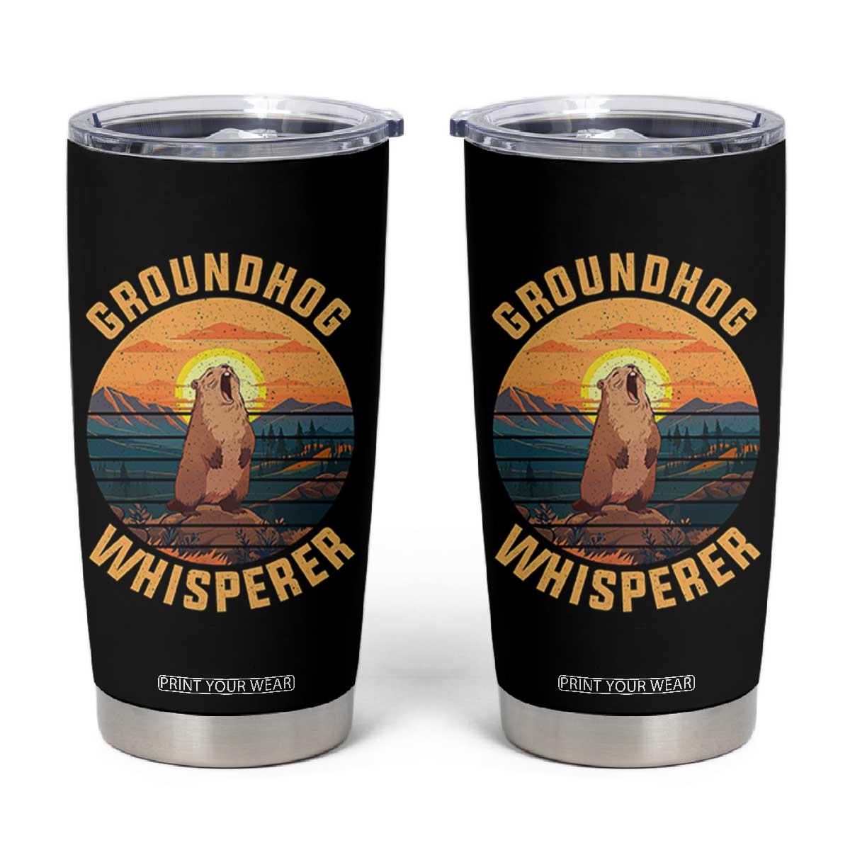 Funny Groundhog Whisperer Tumbler Cup Screaming Woodchuck Mountain Forest TS11 Black Print Your Wear