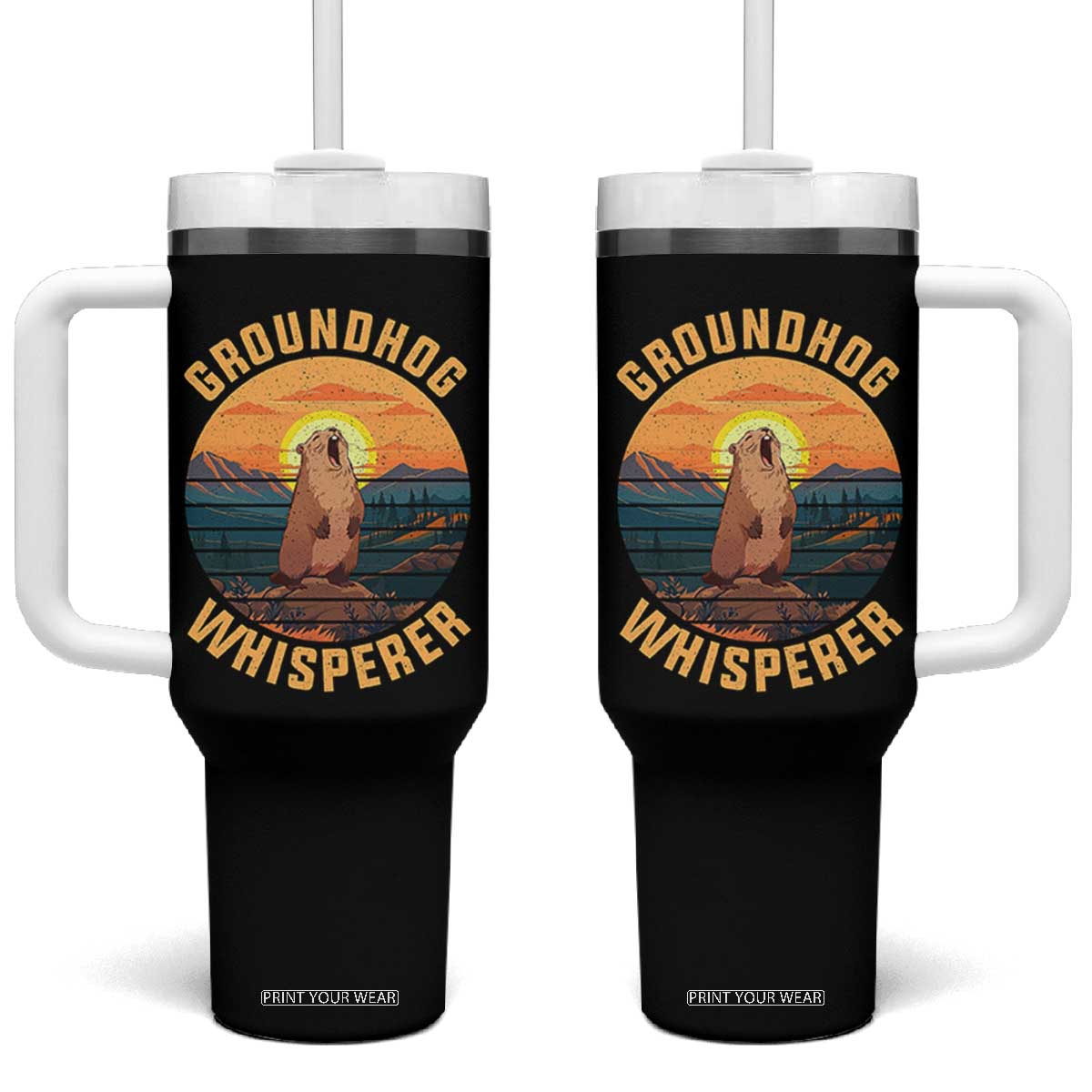 Funny Groundhog Whisperer Tumbler With Handle Screaming Woodchuck Mountain Forest TS11 One Size: 40 oz Black Print Your Wear