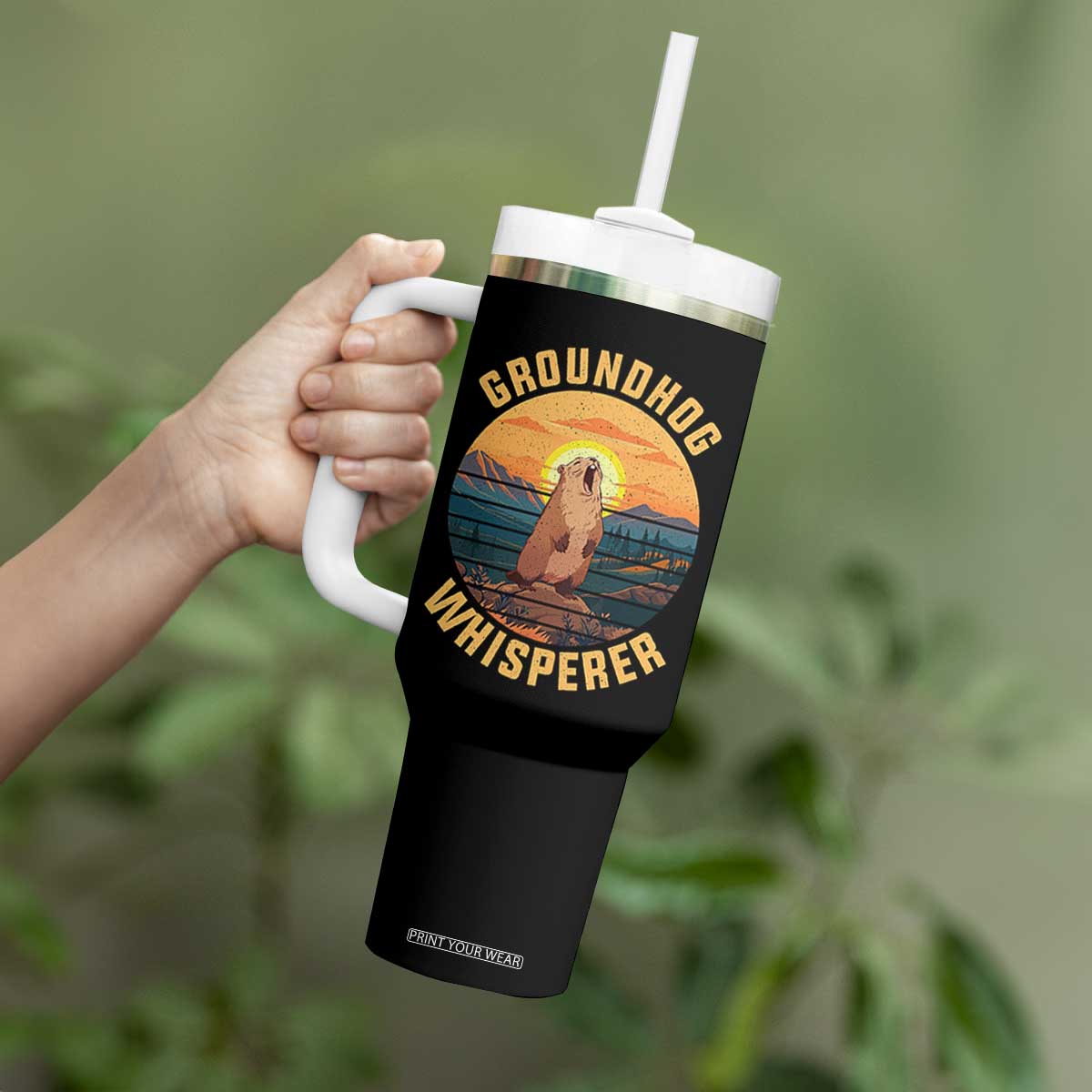 Funny Groundhog Whisperer Tumbler With Handle Screaming Woodchuck Mountain Forest TS11 Print Your Wear
