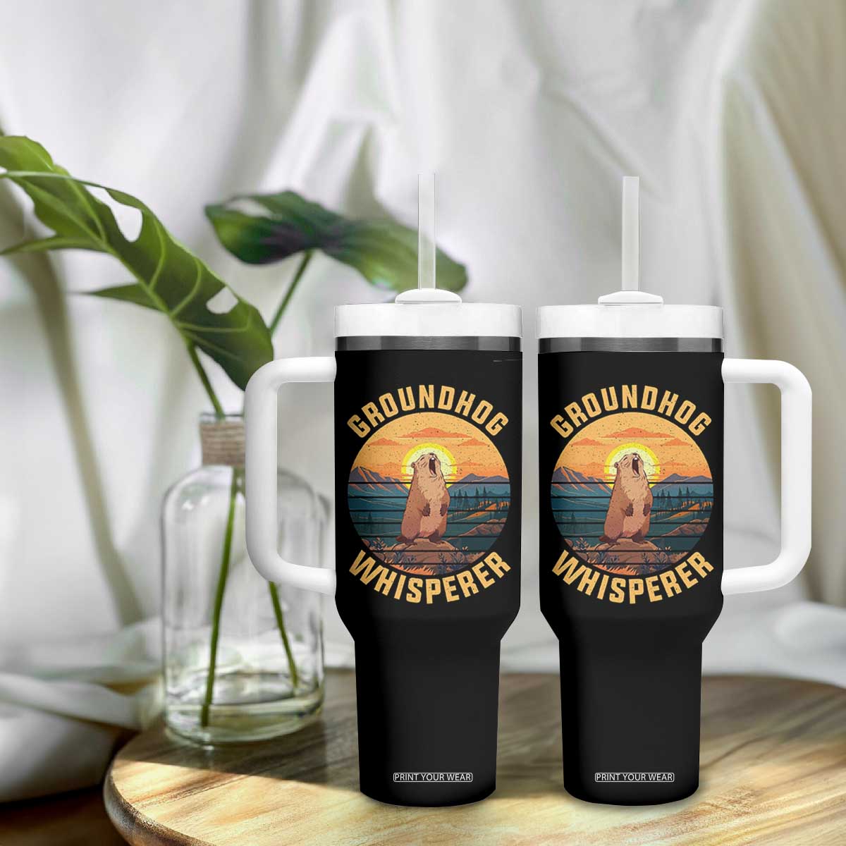 Funny Groundhog Whisperer Tumbler With Handle Screaming Woodchuck Mountain Forest TS11 Print Your Wear