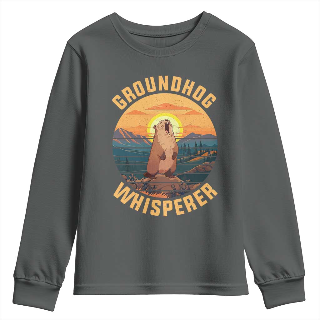 Funny Groundhog Whisperer Youth Sweatshirt Screaming Woodchuck Mountain Forest TS11 Dark Heather Print Your Wear