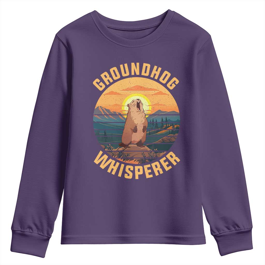Funny Groundhog Whisperer Youth Sweatshirt Screaming Woodchuck Mountain Forest TS11 Purple Print Your Wear