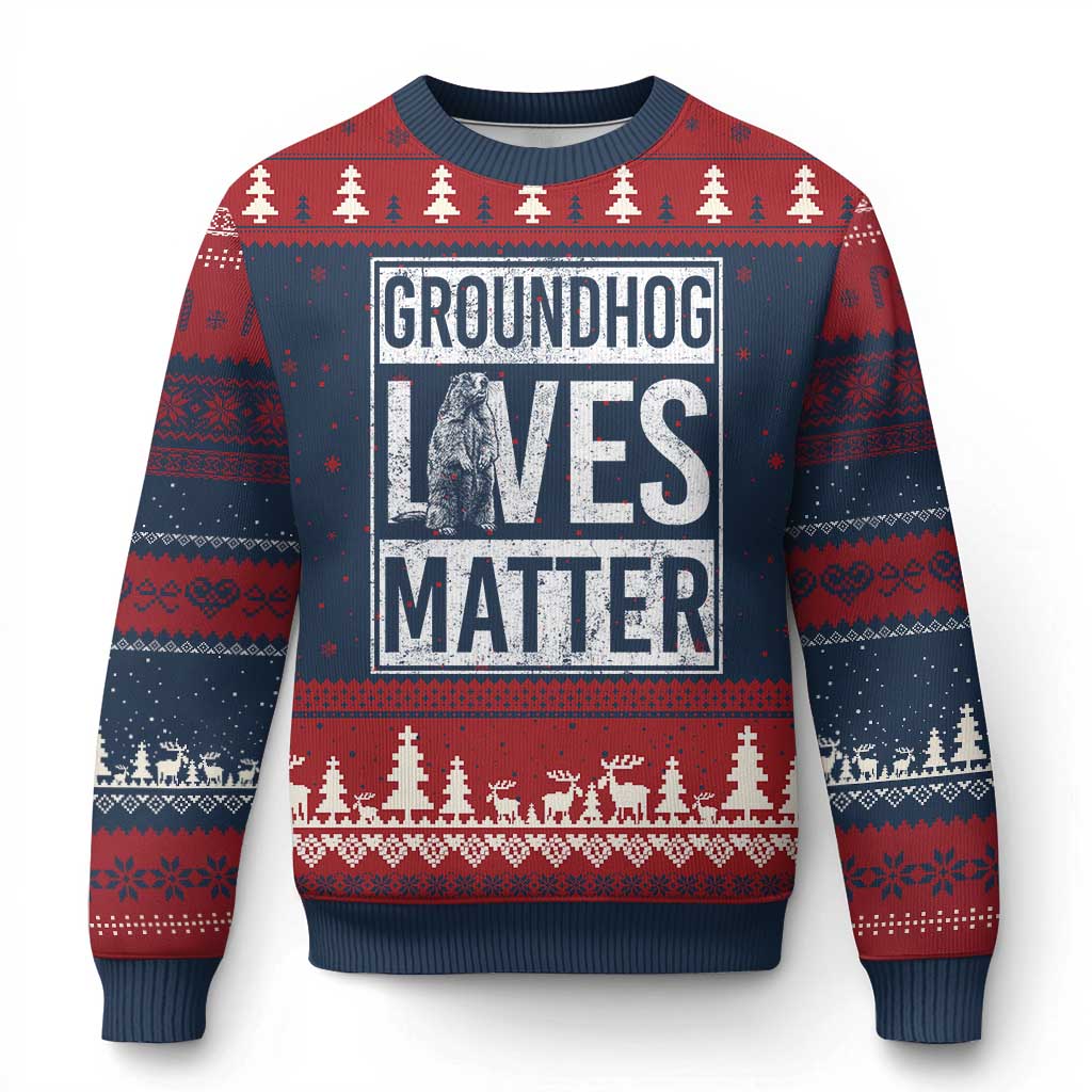 Groundhog Lives Matter Ugly Christmas Sweater Funny Woodchuck Groundhog Day TS11 Navy Red Print Your Wear