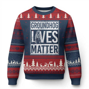 Groundhog Lives Matter Ugly Christmas Sweater Funny Woodchuck Groundhog Day TS11 Navy Red Print Your Wear