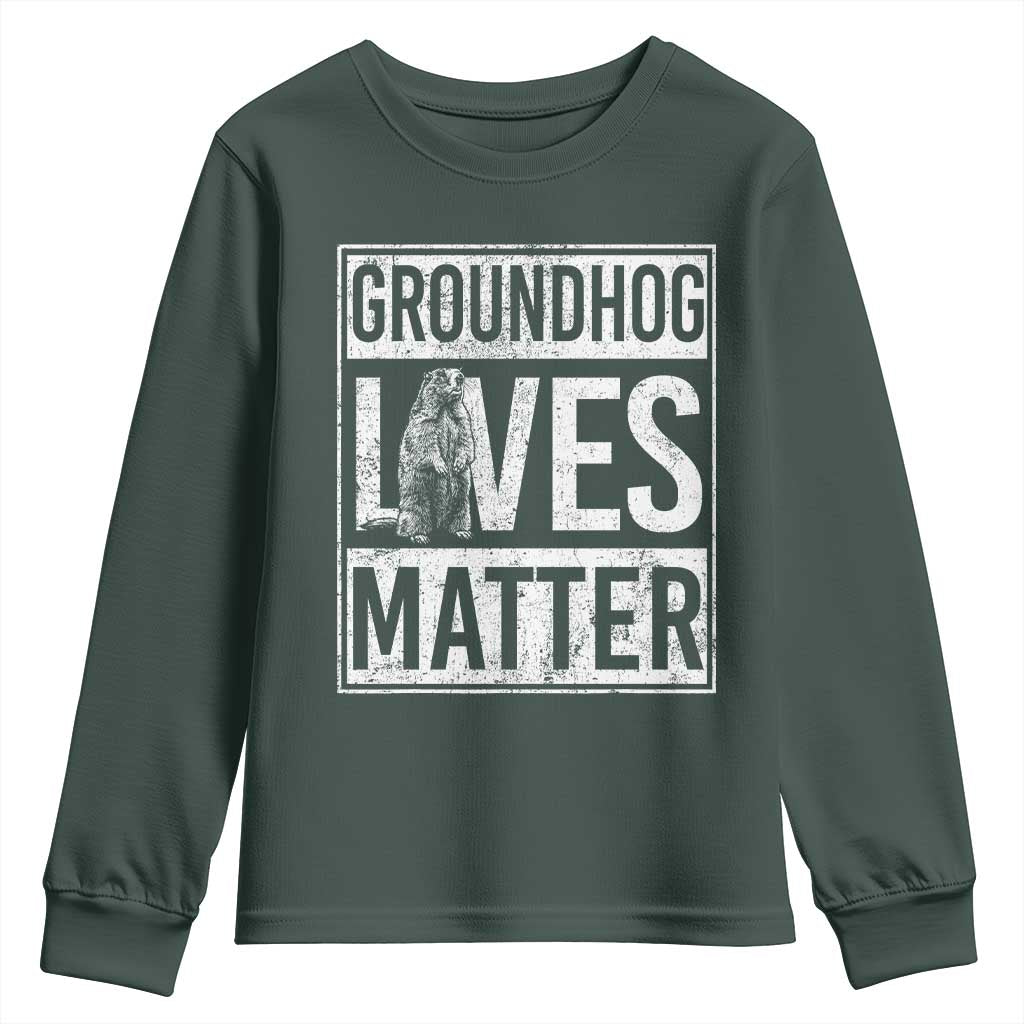 Groundhog Lives Matter Youth Sweatshirt Funny Woodchuck Groundhog Day TS11 Dark Forest Green Print Your Wear