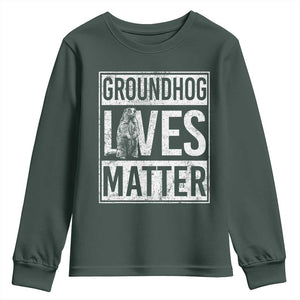 Groundhog Lives Matter Youth Sweatshirt Funny Woodchuck Groundhog Day TS11 Dark Forest Green Print Your Wear