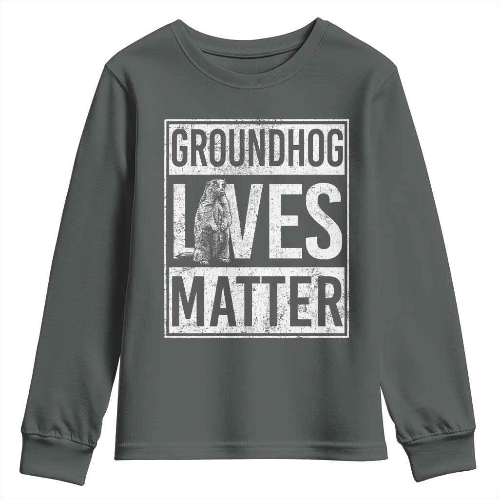 Groundhog Lives Matter Youth Sweatshirt Funny Woodchuck Groundhog Day TS11 Dark Heather Print Your Wear