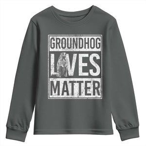 Groundhog Lives Matter Youth Sweatshirt Funny Woodchuck Groundhog Day TS11 Dark Heather Print Your Wear