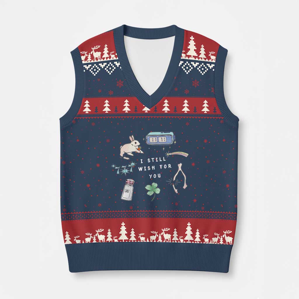 I Still Wish for You Lucky Rabbit 1111 Stars Clover Signs V-Neck Knit Sweater Vest TS11 Navy Red Print Your Wear