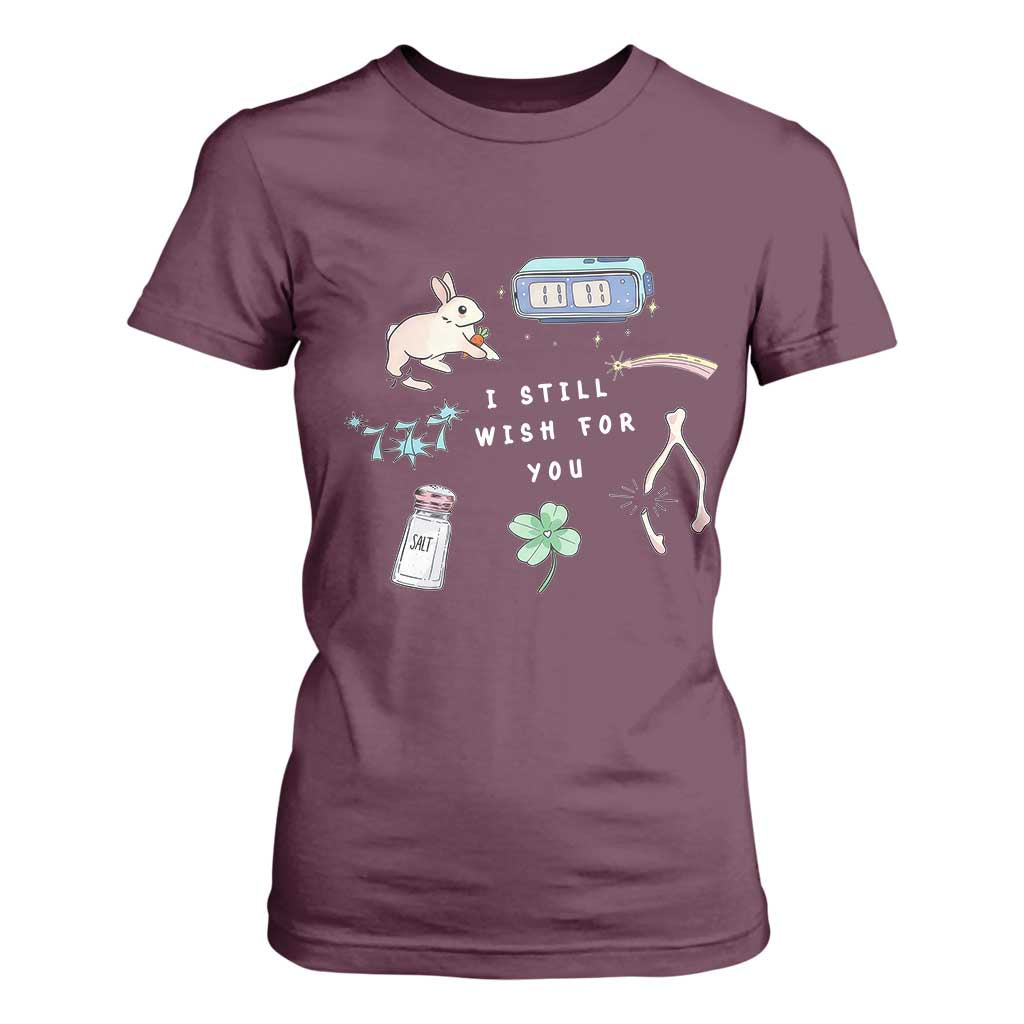 I Still Wish for You Lucky Rabbit 1111 Stars Clover Signs T Shirt For Women TS11 Maroon Print Your Wear