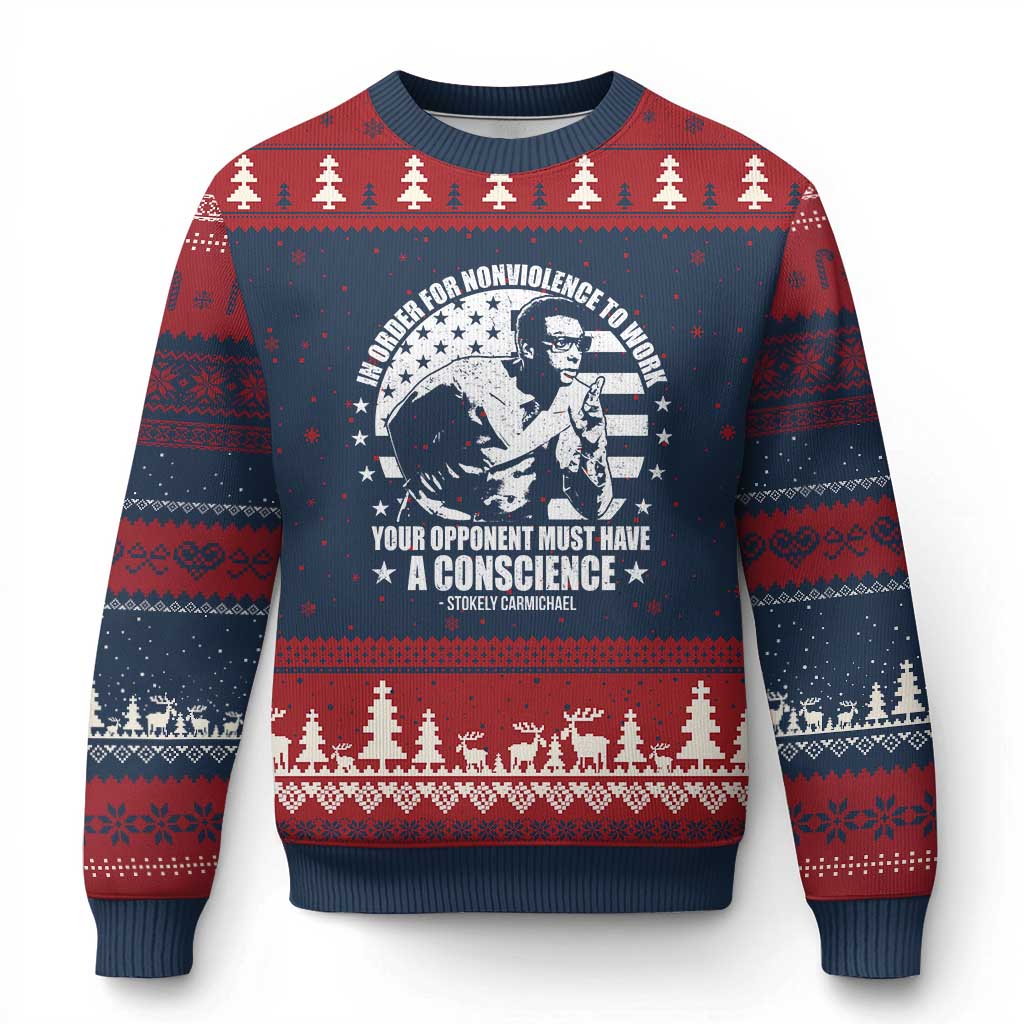 Stokely Carmichael Quote Ugly Christmas Sweater In Order For Nonviolence To Work Your Opponent Must Have A Conscience TS11 Navy Red Print Your Wear
