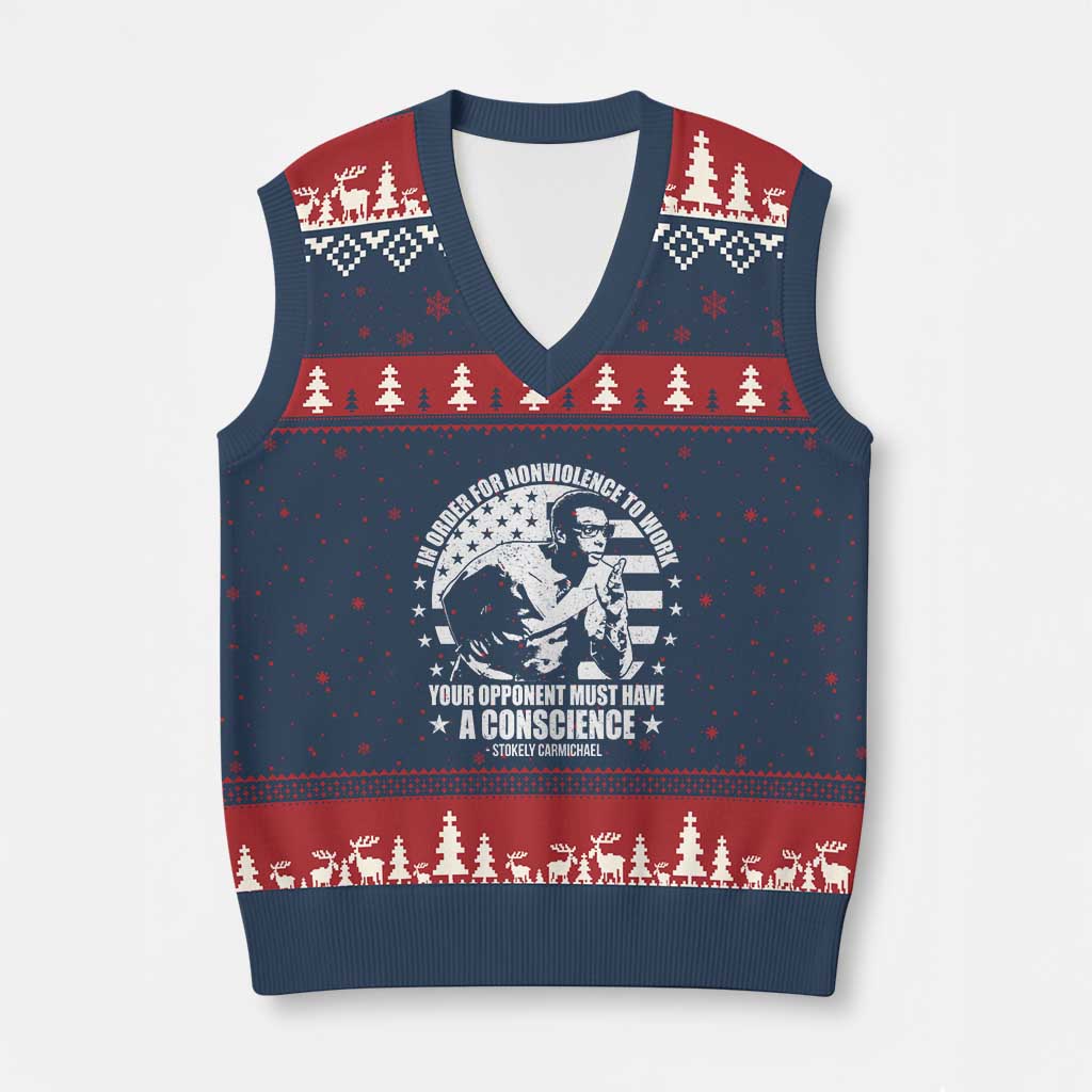 Stokely Carmichael Quote V-Neck Knit Sweater Vest In Order For Nonviolence To Work Your Opponent Must Have A Conscience TS11 Navy Red Print Your Wear
