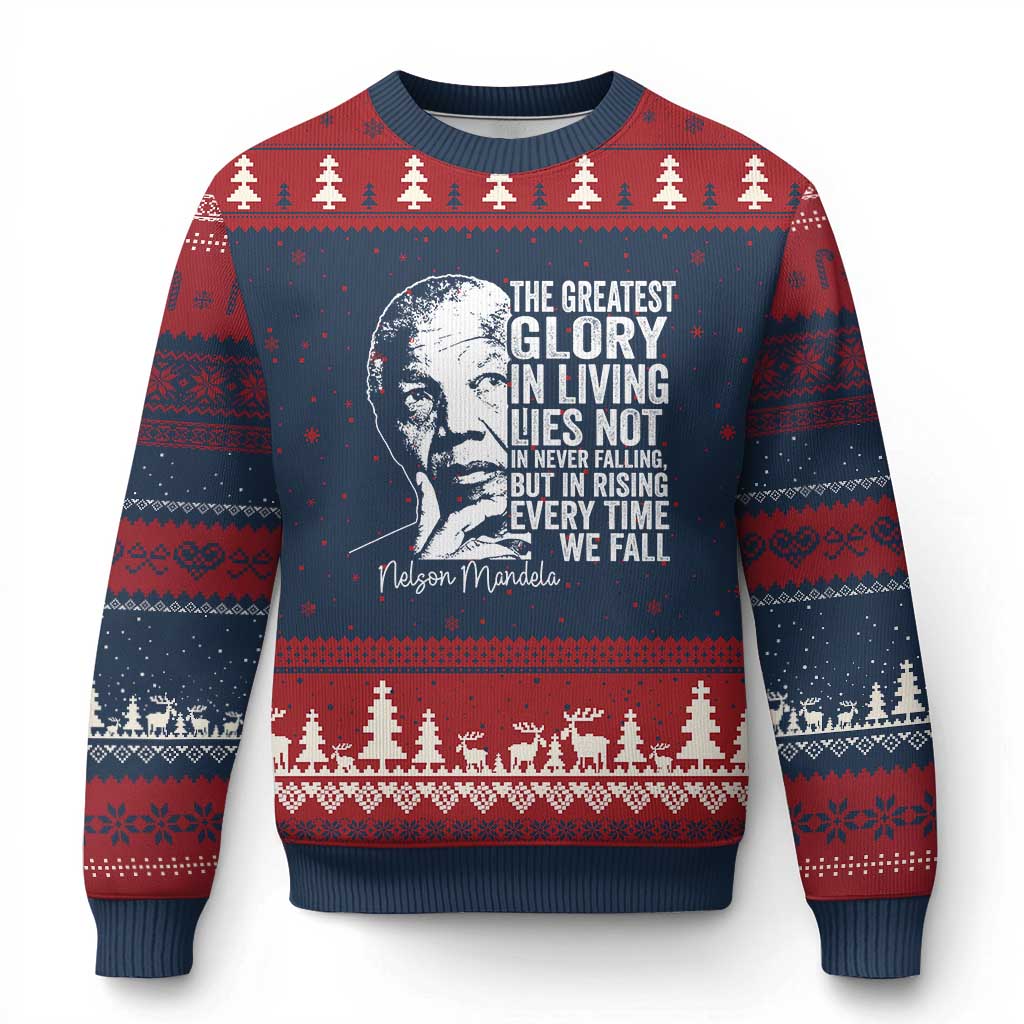 Nelson Mandela Quote Ugly Christmas Sweater The Greatest Glory In Living Lies Not In Never Falling But In Rising TS11 Navy Red Print Your Wear