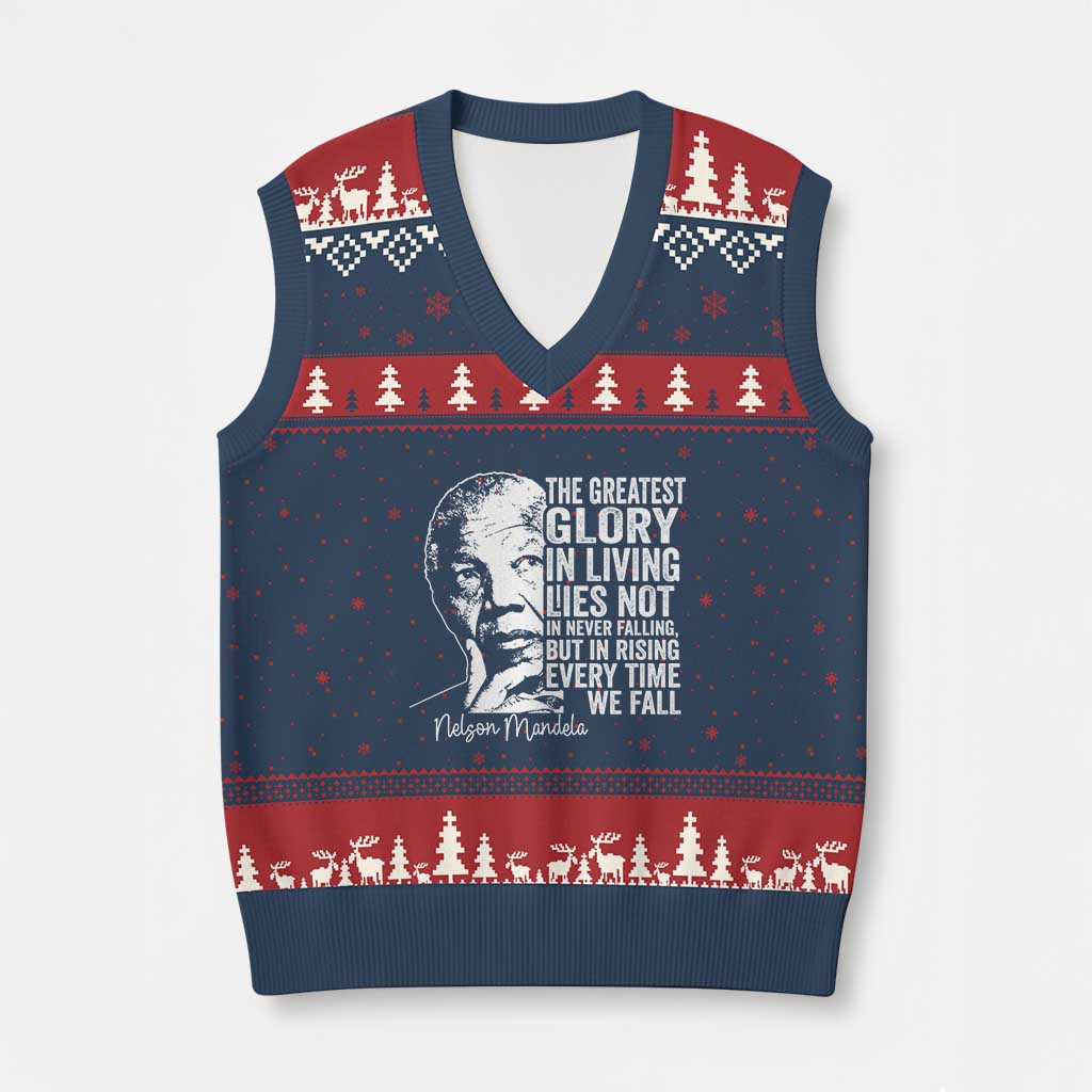 Nelson Mandela Quote V-Neck Knit Sweater Vest The Greatest Glory In Living Lies Not In Never Falling But In Rising TS11 Navy Red Print Your Wear