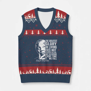 Nelson Mandela Quote V-Neck Knit Sweater Vest The Greatest Glory In Living Lies Not In Never Falling But In Rising TS11 Navy Red Print Your Wear