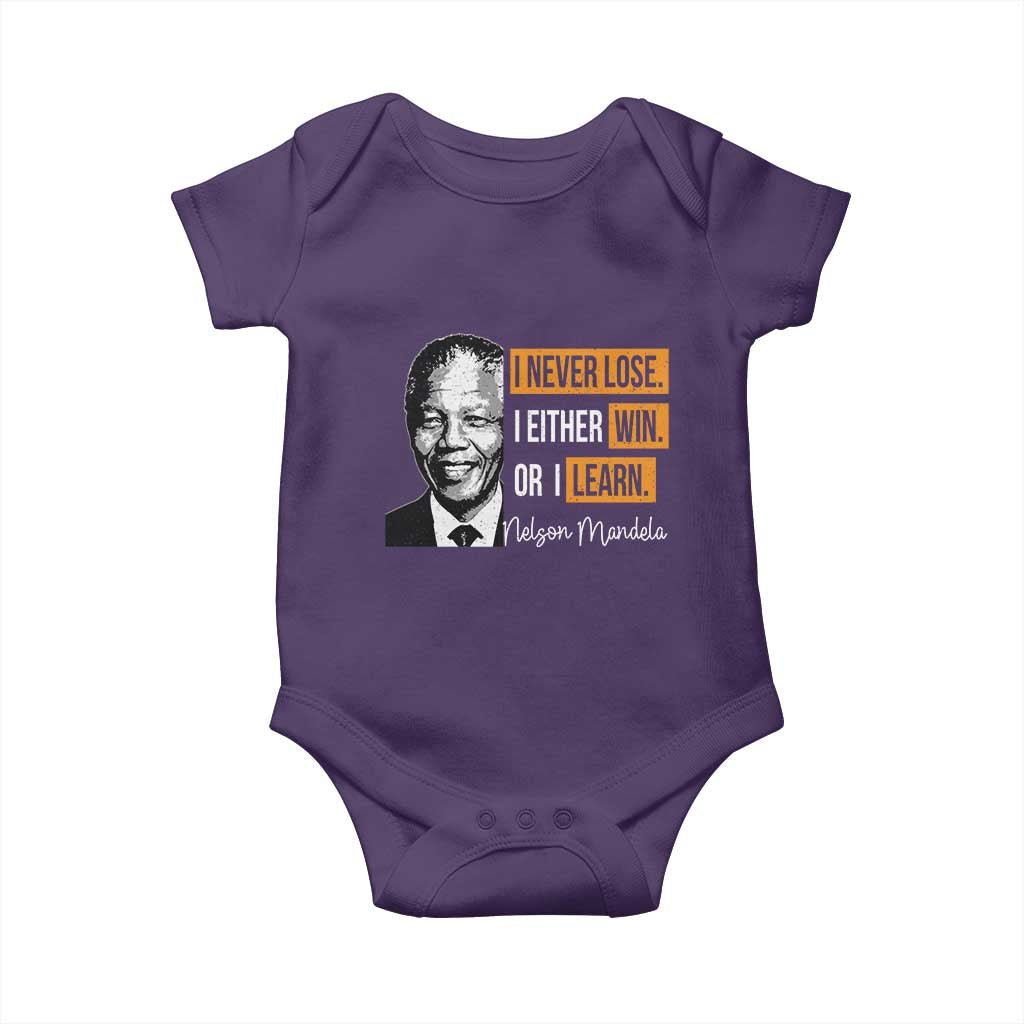 Nelson Mandela Quote Baby Onesie I Never Lose I Either Win Or I Learn TS11 Purple Print Your Wear