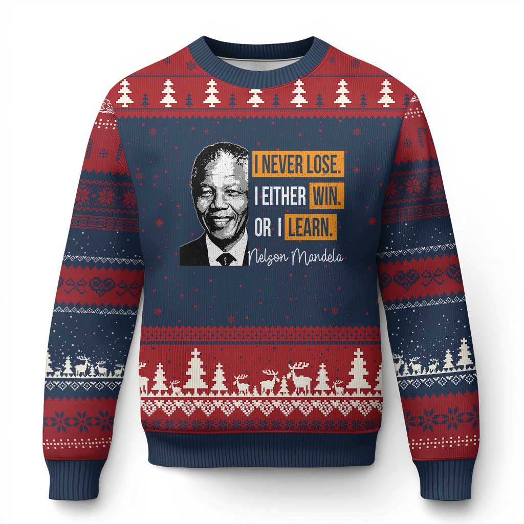 Nelson Mandela Quote Ugly Christmas Sweater I Never Lose I Either Win Or I Learn TS11 Navy Red Print Your Wear