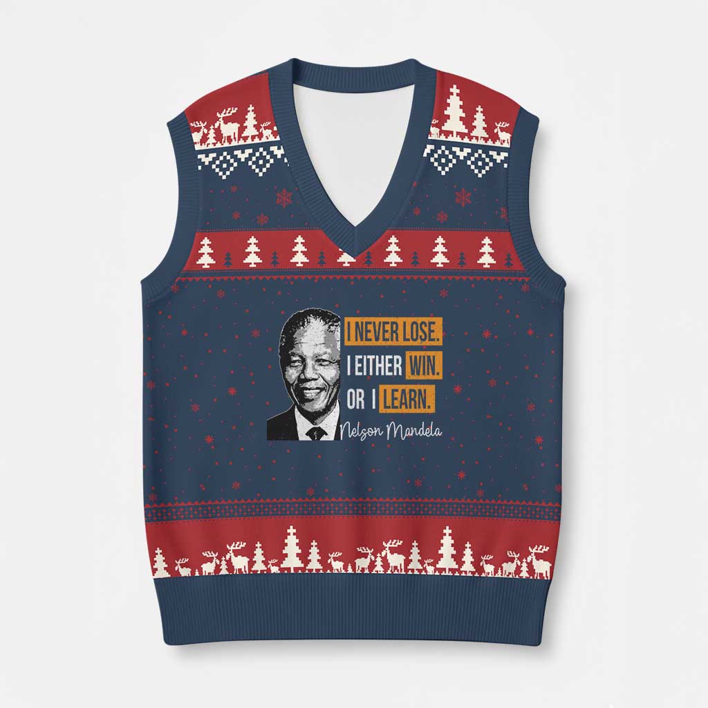 Nelson Mandela Quote V-Neck Knit Sweater Vest I Never Lose I Either Win Or I Learn TS11 Navy Red Print Your Wear