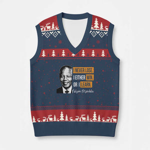 Nelson Mandela Quote V-Neck Knit Sweater Vest I Never Lose I Either Win Or I Learn TS11 Navy Red Print Your Wear