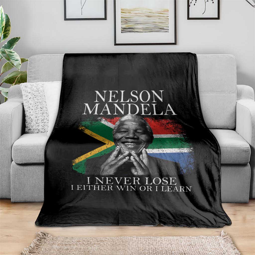 Nelson Mandela Quote Throw Blanket I Never Lose I Either Win Or I Learn Vintage South African Flag TS11 Print Your Wear