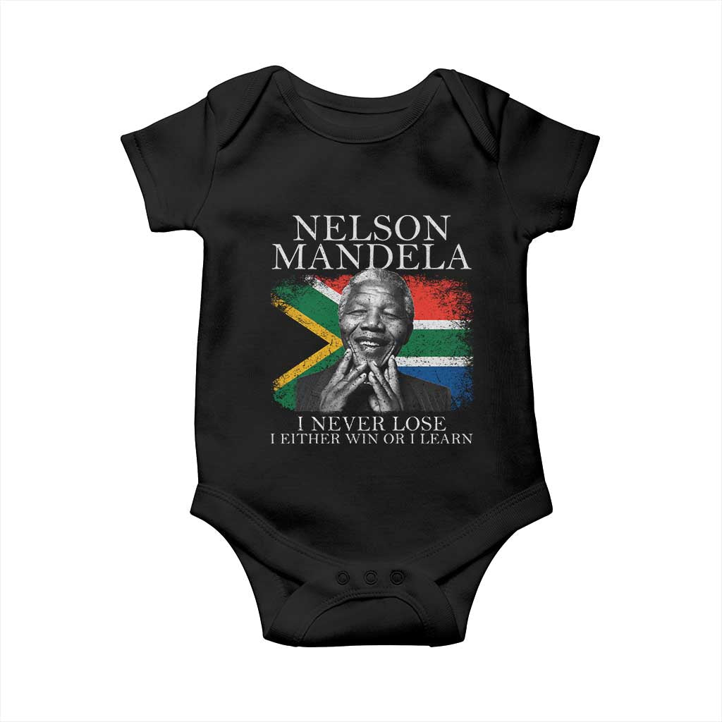 Nelson Mandela Quote Baby Onesie I Never Lose I Either Win Or I Learn Vintage South African Flag TS11 Black Print Your Wear